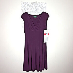 LAUREN Ralph Lauren DRESS size 10 Empire Waist V-neck Cap Sleeves Raisin PURPLE
